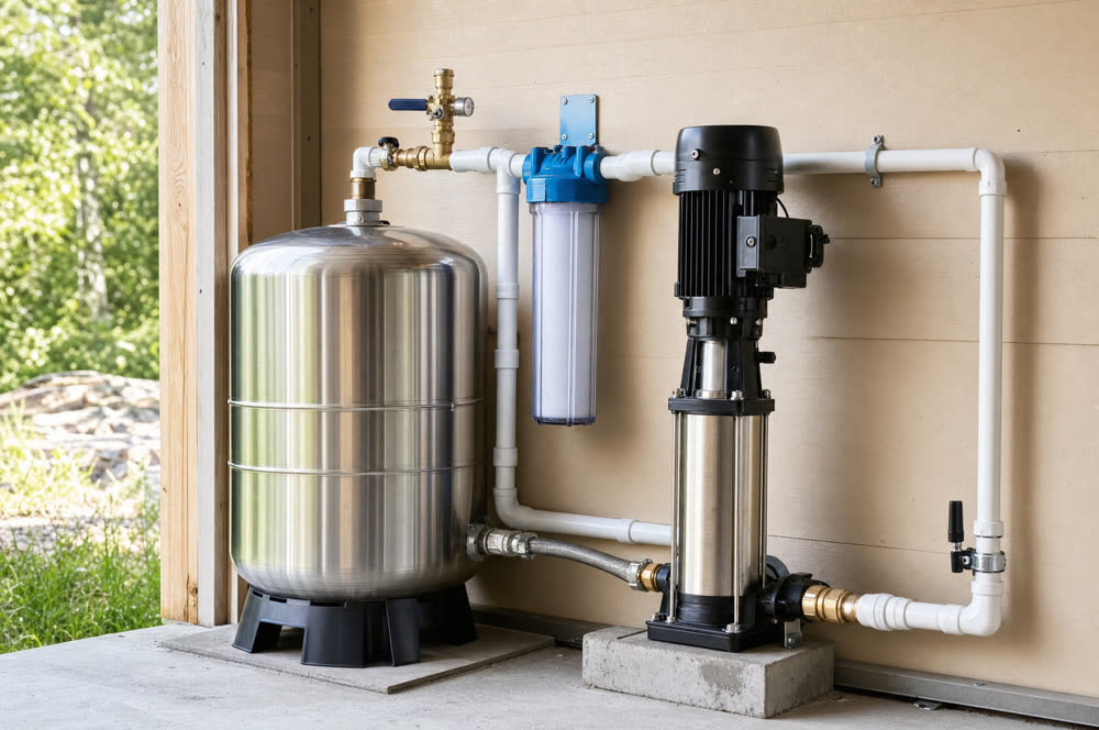 Freshly installed well pump and pressure tank by Ocala Well & Septic
